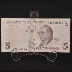 9. Emisyon 5 Türk Lirası 6. Tertip F001 816348 İlk Prefix Nadir Seri ÇİL