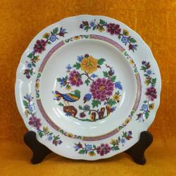 VINTAGE PONTESA IRONSTONE MADE IN SPAIN CHINAMADE KUŞ VE ÇİÇEKLER RESİMLİ DEKORATİF PORSELEN TABAK
