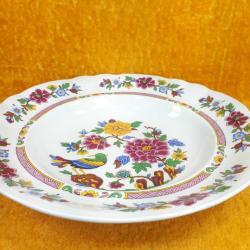 VINTAGE PONTESA IRONSTONE MADE IN SPAIN CHINAMADE KUŞ VE ÇİÇEKLER RESİMLİ DEKORATİF PORSELEN TABAK