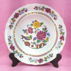 VINTAGE PONTESA IRONSTONE MADE IN SPAIN CHINAMADE KUŞ VE ÇİÇEKLER RESİMLİ DEKORATİF PORSELEN TABAK