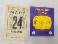 24 Mart 1977 hediyelik orijinal Saatli Maarif takvim yaprağı (Cin Ali kitabı hediyeli:)