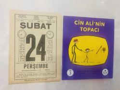 24 Şubat 1977 hediyelik orijinal Saatli Maarif takvim yaprağı (Cin Ali kitabı hediyeli:)