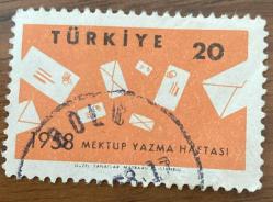 Mektup Zarfından Kesilmiş / Postadan Geçmiş Pul Filateli - Bolu Damgalı - MEKTUP YAZMA HAFTASI 1958 , 20 PARA - Türkiye Cumhuriyeti