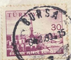 Mektup Zarfından Kesilmiş / Postadan Geçmiş Pul Filateli - Bursa Damgalı - BATMAN PETROL RAFİNERİSİ , 30 PARA - Türkiye Cumhuriyeti