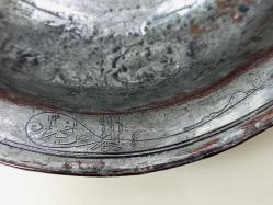 Antika Osmanlı Saz Tuğralı - Tarihli Dövme Bakır Sahan