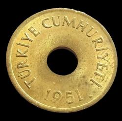 1951 Delikli 1 Kuruş Çil noktalı nadir