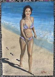 1980 Eflatun Ressam imzalı Oya Aydoğan tuval üzeri yağlı boya tablo 50 x 70 cm