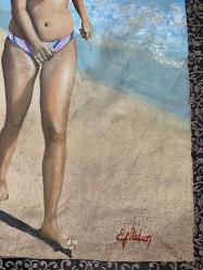 1980 Eflatun Ressam imzalı Oya Aydoğan tuval üzeri yağlı boya tablo 50 x 70 cm