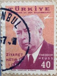 Mektup Zarfından Kesilmiş  / Postadan Geçmiş Pul Filateli - İstanbul Damgalı -THEODOR HEUSS ZİYARET HATIRASI 1957, 40 PARA - Türkiye Cumhuriyeti - Turkish stamp