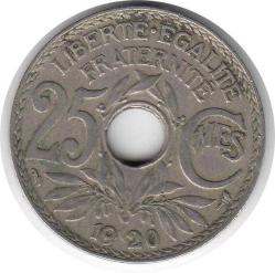 Fransa 25 Centimes 1920 Çok Temiz
