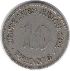 Almanya 10 Fenik 1911 Çok Temiz