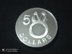 SOLOMON ISLANDS 5 DOLLARS GÜMÜŞ KRALİÇE ELİZABETH GÖRSELLİ