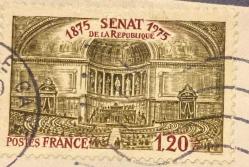 Fransa Pulu - France Stamp - Mektup Zarfından Kesilmiş  / Postadan Geçmiş Pul Filateli -  Damgalı - SENAT DE LA REPUBLIQUE 1875-1975, 1.20 PARA - YABANCI PULLAR