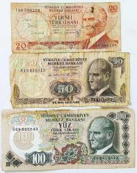 6. Emisyon 20-50-100 Liralar 3 Adet..
