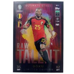 Topps Match Attax Euro 2024 Jeremy Doku Raw Talent Belçika RT 1 Limited Edition Futbolcu Kartı