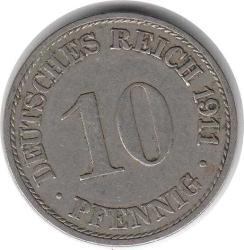 Almanya 10 Fenik 1911 Çok Temiz