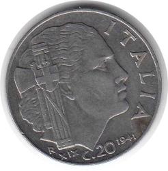 İtalya 20 Centesimi 1941 Çok Temiz