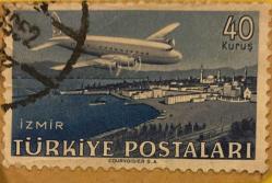 Mektup Zarfından Kesilmiş  / Postadan Geçmiş Pul Filateli - Damgalı - İZMİR UÇAK PULU, 40 KURUŞ  - Türkiye Cumhuriyeti - Turkish Stamp