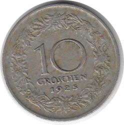 Avusturya 10 Groschen 1925 Çok Temiz
