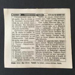 3 MAYIS 1996-TAKVİM YAPRAĞI-DOĞUM GÜNÜ HEDİYESİ-TÜRKİYE GAZETESİ TAKVİMİ,FATİHİN VEFATI VE 2.BAYEZİD IN TAHTA ÇIKMASI 1481,CEHENNEM HAYATI,FATİH SULTAN MEHMED HAN