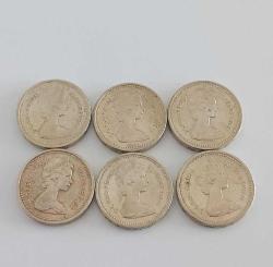 6 Adet İngiltere 1983 Elizabeth II One Pound Upside Down Ters Yazı Error Madeni Paralar Lotu