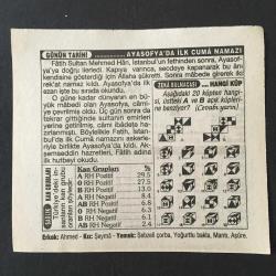 1 HAZİRAN 1996 -TAKVİM YAPRAĞI-DOĞUM GÜNÜ HEDİYESİ-TÜRKİYE GAZETESİ TAKVİMİ,AYASOFYADA İLK CUMA NAMAZI KILINDI 1453,HAVA KUVVETLERİNİN KURULUŞU 1911,HAVA KUVVETLERİ GÜNÜ ,