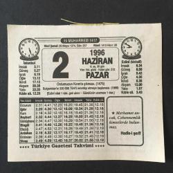 2 HAZİRAN 1996 -TAKVİM YAPRAĞI-DOĞUM GÜNÜ HEDİYESİ-TÜRKİYE GAZETESİ TAKVİMİ,ORDUMUZUN KIRIMA ÇIKMASI,1475,BULGARİSTANIN 320000 TÜRKÜ SINIRDIŞI ETMEYE BAŞLAMASI 1989,ÖRDEK HİKAYESİ,İLAHİ