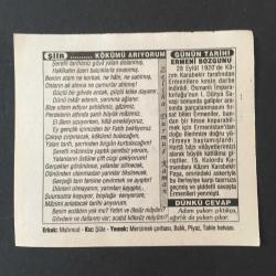 29 EYLÜL 1996 -TAKVİM YAPRAĞI-DOĞUM GÜNÜ HEDİYESİ-TÜRKİYE GAZETESİ TAKVİMİ,AĞAÇLARDAN SU ÇEKİLME ZAMANI,İNEBAHTI KALESİNİN FETHİ 1499,KÖKÜMÜ ARIYORUM,ERMENİ BOZGUNU,