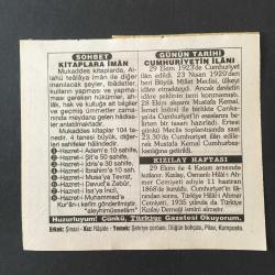 29 EKİM 1996 -TAKVİM YAPRAĞI-DOĞUM GÜNÜ HEDİYESİ-TÜRKİYE GAZETESİ TAKVİMİ,CUMHURİYETİN İLANI 1923,CUMHURİYET BAYRAMI,KIZILAY HAFTASI,KİTAPLARA İMAN,