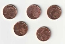 Koleksiyon Ürünü 1 Euro Cent, Muhtelif ülke baskıları 5 adet Lot