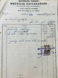 OTOMOBİL PARÇALARI FATURASI - 21 MAYIS 1953 - ŞÖFÖRLER PAZARI - MUZAFFER KAPTANAĞASI - ŞİLE, ÜSKÜDAR , İSTANBUL - AHMET ÇAYIROĞLU - ISLAK İMZALI, KAŞELİ DAMGA PULU  - 28 x 21 cm EBATLI ORİJİNAL FATURA