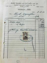 Efemera - OTOMOBİL KEÇE, İÇ BİLYA FATURASI - 07 AĞUSTOS 1953 - AZİZ ISVAN VE ORTAĞI LTD.ŞTİ. - ŞİŞHANE, BEYOĞLU , İSTANBUL, ŞİLE - AHMET ÇAYIROĞLU - ISLAK İMZALI, KAŞELİ DAMGA PULU  - 28 x 21 cm EBATLI ORİJİNAL FATURA - kitantik - kitaLog