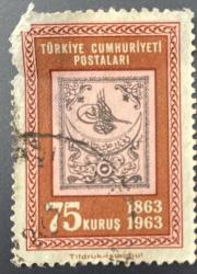 Mektup Zarfından Kesilmiş / Postadan Geçmiş Pul Filateli - Damgalı - 100. YIL TEMALI PUL 1863-1963, 75 KURUŞ - Türkiye Cumhuriyeti