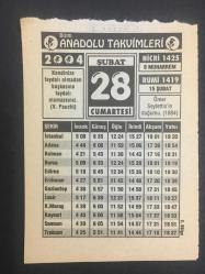 28 ŞUBAT 2004 -TAKVİM YAPRAĞI-DOĞUM GÜNÜ HEDİYESİ-BİZİM ANADOLU TAKVİMLERİ,ÖMER SEYFETTİNİN DOĞUMU 1884,BİLİYORMUYDUNUZ,KIYAMETE KADAR ÇAN SESİ DİNLEMEK,PRATİK BİLGİLER,ÇİKOLATA ERİTMEK