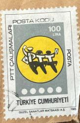 Mektup Zarfından Kesilmiş / Postadan Geçmiş Pul Filateli - Damgalı - PTT ÇALIŞMALARI 1985, 100 LİRA - Türkiye Cumhuriyeti