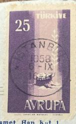 Mektup Zarfından Kesilmiş / Postadan Geçmiş Pul Filateli - İstanbul 1958 Damgalı - Avrupa, 25 PARA - Türkiye Cumhuriyeti