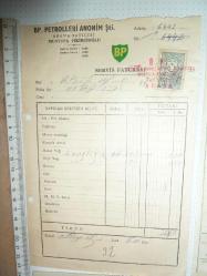 BP PETROLLERİ ADANA SATICISI MUSTAFA FİKİRCİOĞLU PETROL BAYİİ FATURASI 1962 YILI PULLU 4 ÇEŞİT