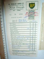 BP PETROLLERİ ADANA SATICISI MUSTAFA FİKİRCİOĞLU PETROL BAYİİ FATURASI 1962 YILI PULLU 4 ÇEŞİT