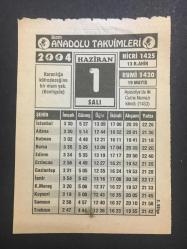 1 HAZİRAN 2004 -TAKVİM YAPRAĞI-DOĞUM GÜNÜ HEDİYESİ-BİZİM ANADOLU TAKVİMLERİ,AYASOFYADA İLK CUMA NAMAZI KILINDI 1453,HZ.ESVED RA