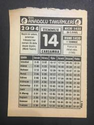 14 TEMMUZ 2004 -TAKVİM YAPRAĞI-DOĞUM GÜNÜ HEDİYESİ-BİZİM ANADOLU TAKVİMLERİ,FRANSADA İHTİLAL OLDU 1789,HZ.ZEKERİYANIN DUASI