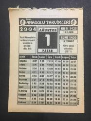 1 AĞUSTOS  2004 -TAKVİM YAPRAĞI-DOĞUM GÜNÜ HEDİYESİ-BİZİM ANADOLU TAKVİMLERİ,KIBRIS ADASI FETHEDİLDİ,1571,TÜRKİYE AĞAÇ ZENGİNİ,