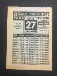 27 EYLÜL 2004 -TAKVİM YAPRAĞI-DOĞUM GÜNÜ HEDİYESİ-BİZİM ANADOLU TAKVİMLERİ,PREVEZE DENİZ ZAFERİ 1538,DİLİN AFETLERİ