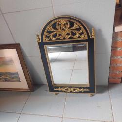 LOT.6 » Ahşap Edirnekari  Masif Çerçeveli,Bizoteli Duvar Aynası Siyah ve Altın