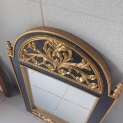 Ahşap Edirnekari  Masif Çerçeveli,Bizoteli Duvar Aynası Siyah ve Altın