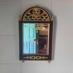 Ahşap Edirnekari  Masif Çerçeveli,Bizoteli Duvar Aynası Siyah ve Altın