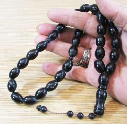 EsKi İRAN İşÇİlİğİ SİYAH SIKMA ToZ KEHRİBAR 33 LüK TESBİH...10x13mm