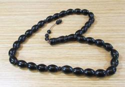 EsKi İRAN İşÇİlİğİ SİYAH SIKMA ToZ KEHRİBAR 33 LüK TESBİH...10x13mm