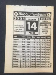 14 KASIM 2004 -TAKVİM YAPRAĞI-DOĞUM GÜNÜ HEDİYESİ-BİZİM ANADOLU TAKVİMLERİ,RAMAZAN BAYRAMI 1.GÜN,HELAL LOKMA
