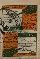 Mektup Zarfından Kesilmiş  / Postadan Geçmiş Pul Filateli - Damgalı-  POSTA ÇEKLERİ , 50 KURUŞ - Türkiye Cumhuriyeti - Turkish stamp