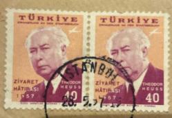 Mektup Zarfından Kesilmiş  / Postadan Geçmiş Pul Filateli - İstanbul, 28.5.1957 Damgalı -THEODOR HEUSS ZİYARET HATIRASI 1957, 40 PARA - Türkiye Cumhuriyeti